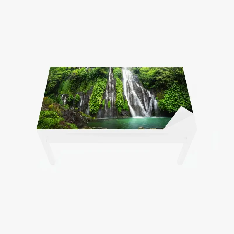 Table & desk veneer serene waterfall in emerald forest