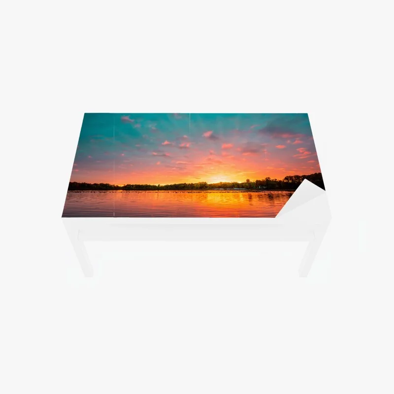 Table & desk veneer turquoise sunset over tranquil lake