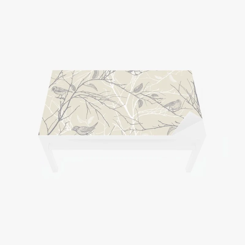 Table & desk veneer soft beige bird and branch pattern
