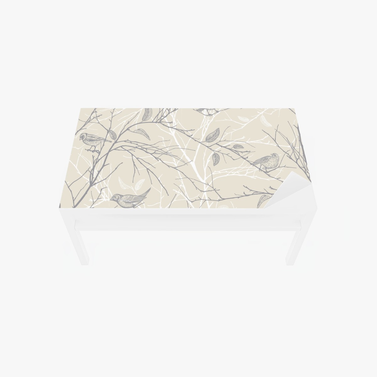 Table & desk veneer soft beige bird and branch pattern • Wallissimo® Table & desk veneer soft beige bird and branch pattern • Wallissimo®