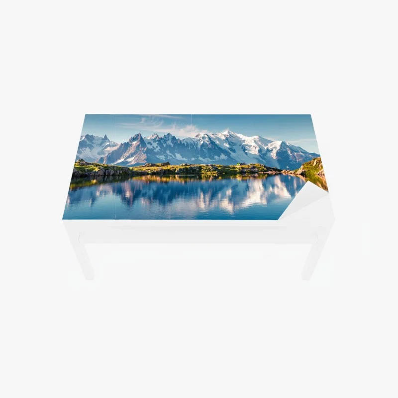 Table & desk veneer panoramic view of Mont Blanc reflected in Lac Blanc