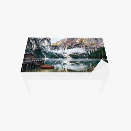 Table & desk veneer misty alpine lake reflection • Wallissimo®