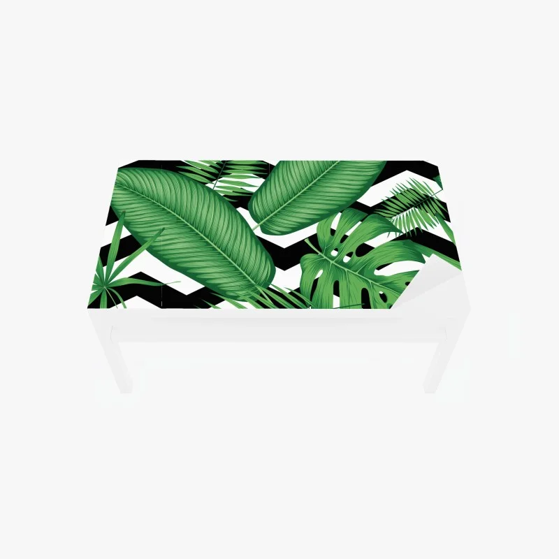 Table & desk veneer tropical leaves pattern on chevron background