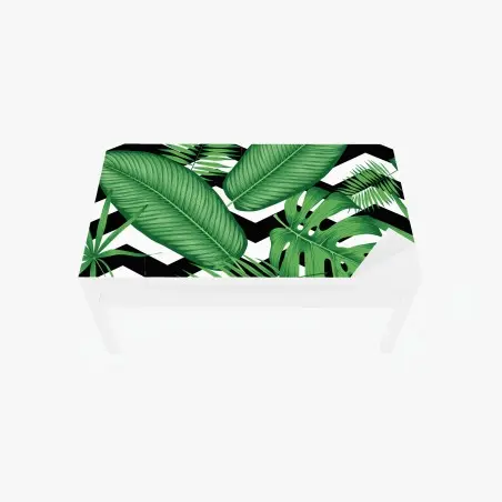 Table & desk veneer tropical leaves pattern on chevron background • Wallissimo®