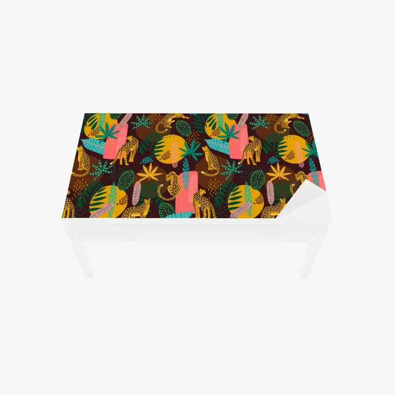 Table & desk veneer tropical cheetah pattern with vibrant leaves