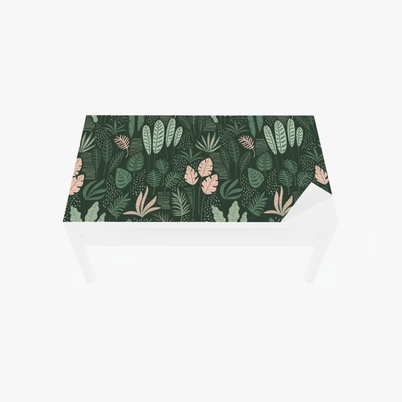 Table & desk veneer tropical leaf pattern in muted greens and pink