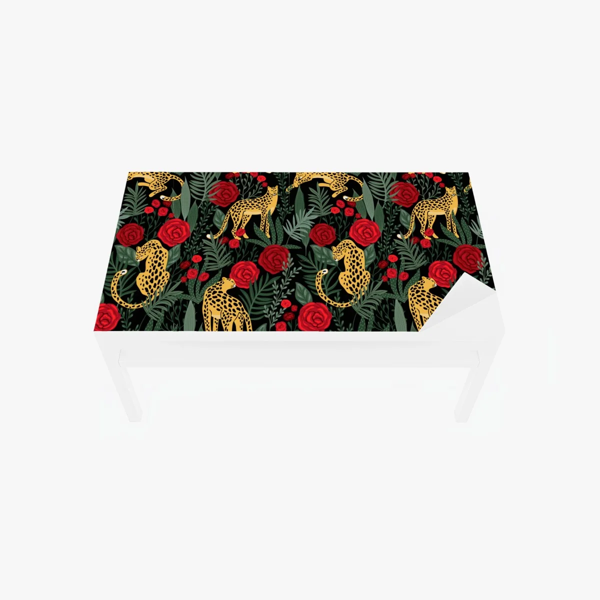 Table & desk veneer golden leopards and red roses pattern ⁕ Wallissimo® Table & desk veneer golden leopards and red roses pattern ⁕ Wallissimo®