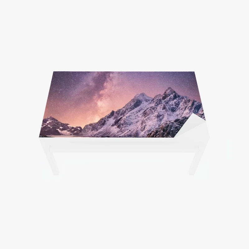 Table & desk veneer milky way over snowy mountains in Norway