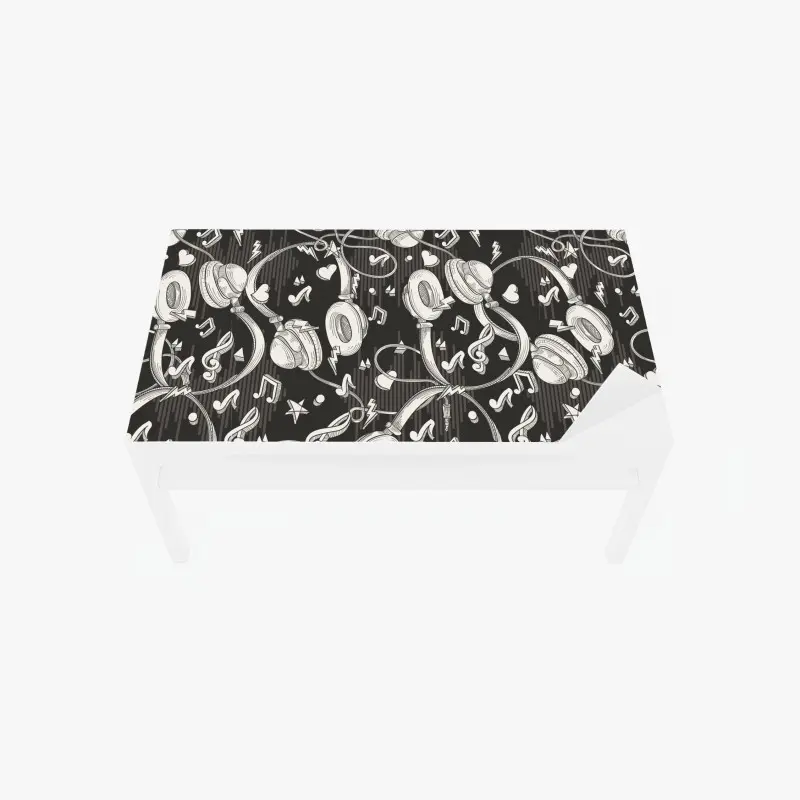 Table & desk veneer monochrome headphones and music notes pattern