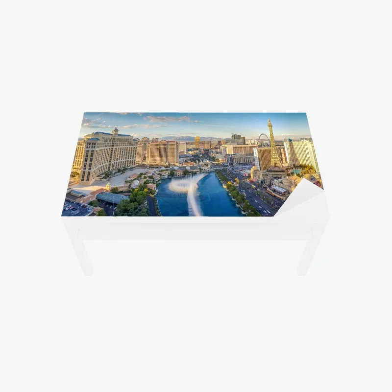 Table & desk veneer Las Vegas skyline with Bellagio fountains and Eiffel Tower