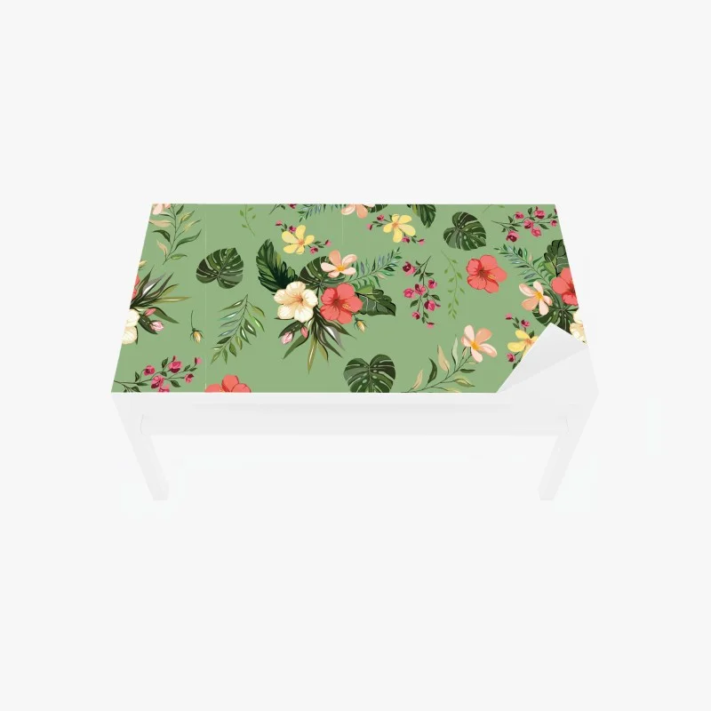 Table & desk veneer green tropical hibiscus pattern