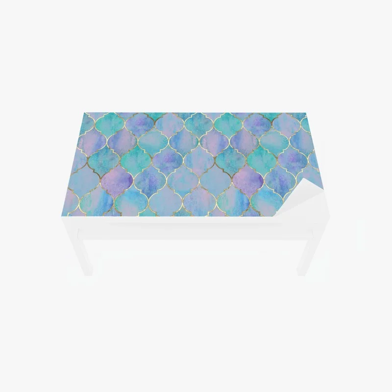 Table & desk veneer pastel turquoise moroccan tile pattern