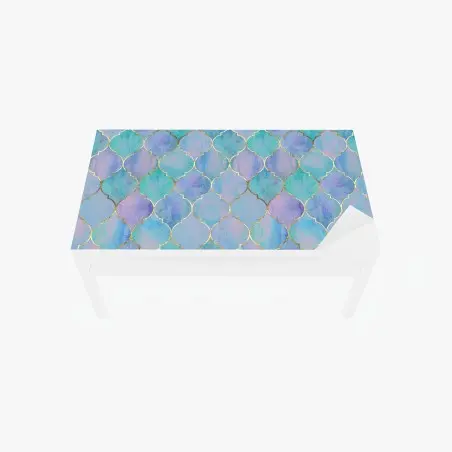 Table & desk veneer pastel turquoise moroccan tile pattern • Wallissimo®