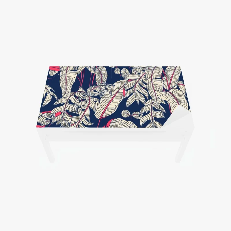 Table & desk veneer navy tropical leaves pattern