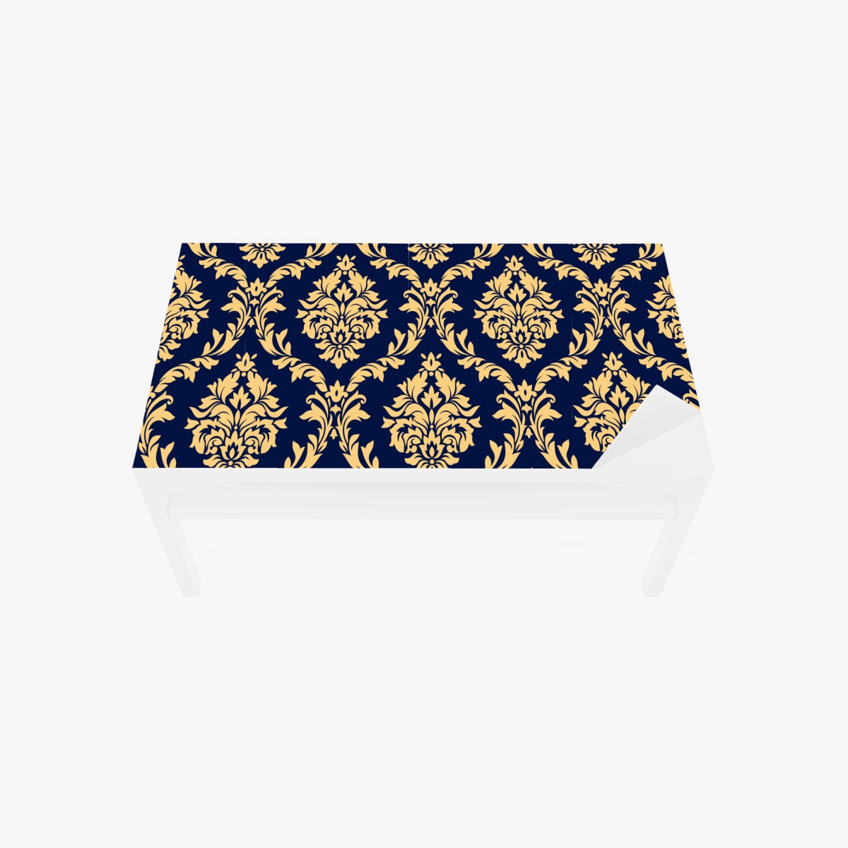 Table & desk veneer elegant gold damask pattern on navy background • Wallissimo®