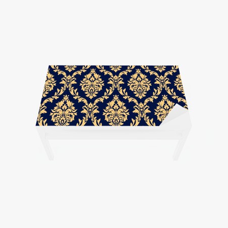 Table & desk veneer elegant gold damask pattern on navy background • Wallissimo®
