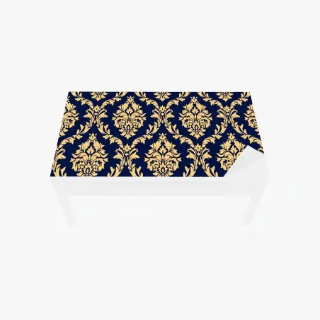 Table & desk veneer elegant gold damask pattern on navy background • Wallissimo®