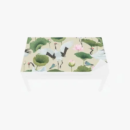 Table & desk veneer elegant crane and lotus botanical pattern • Wallissimo®