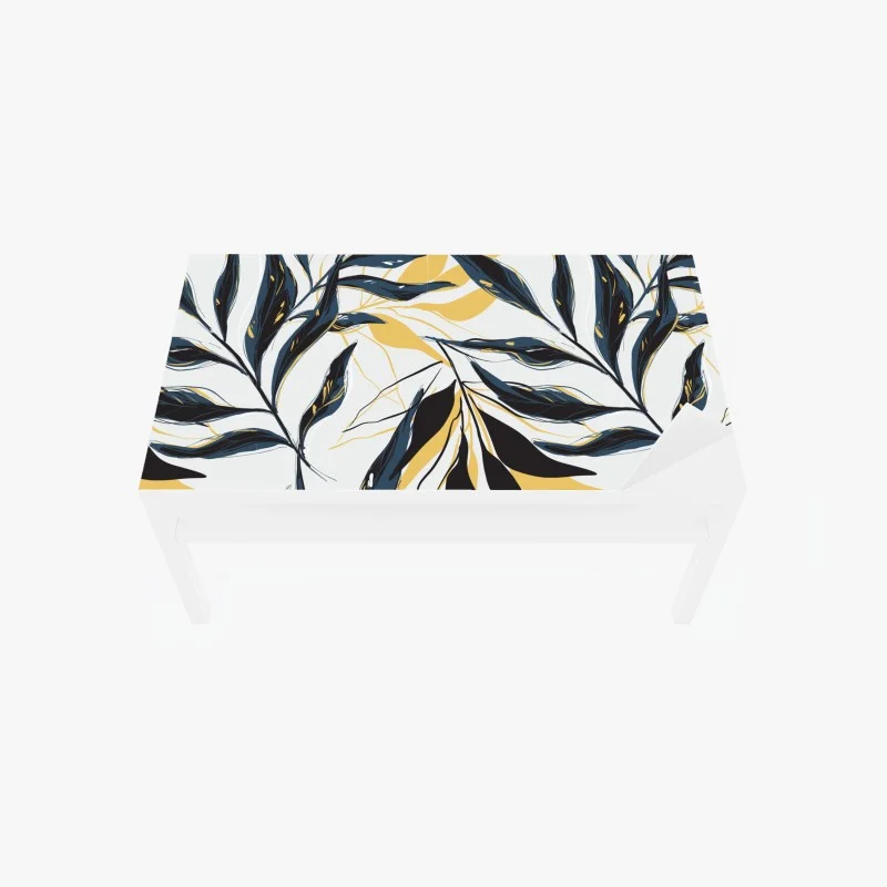 Table & desk veneer navy and gold botanical leaf pattern