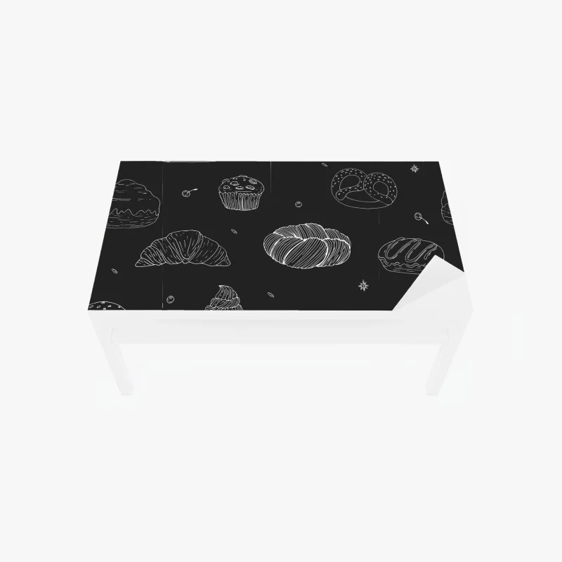 Table & desk veneer hand-drawn bakery pattern on dark background