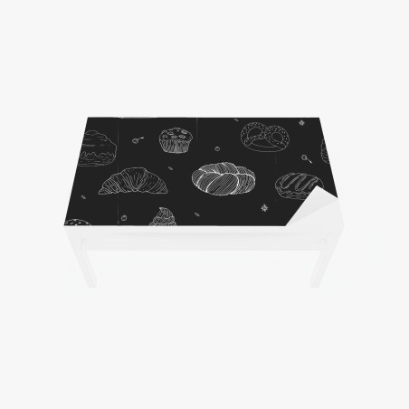 Table & desk veneer hand-drawn bakery pattern on dark background • Wallissimo®