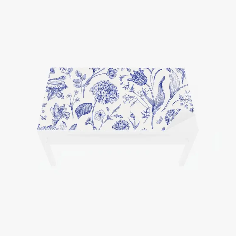 Table & desk veneer classic blue toile floral pattern