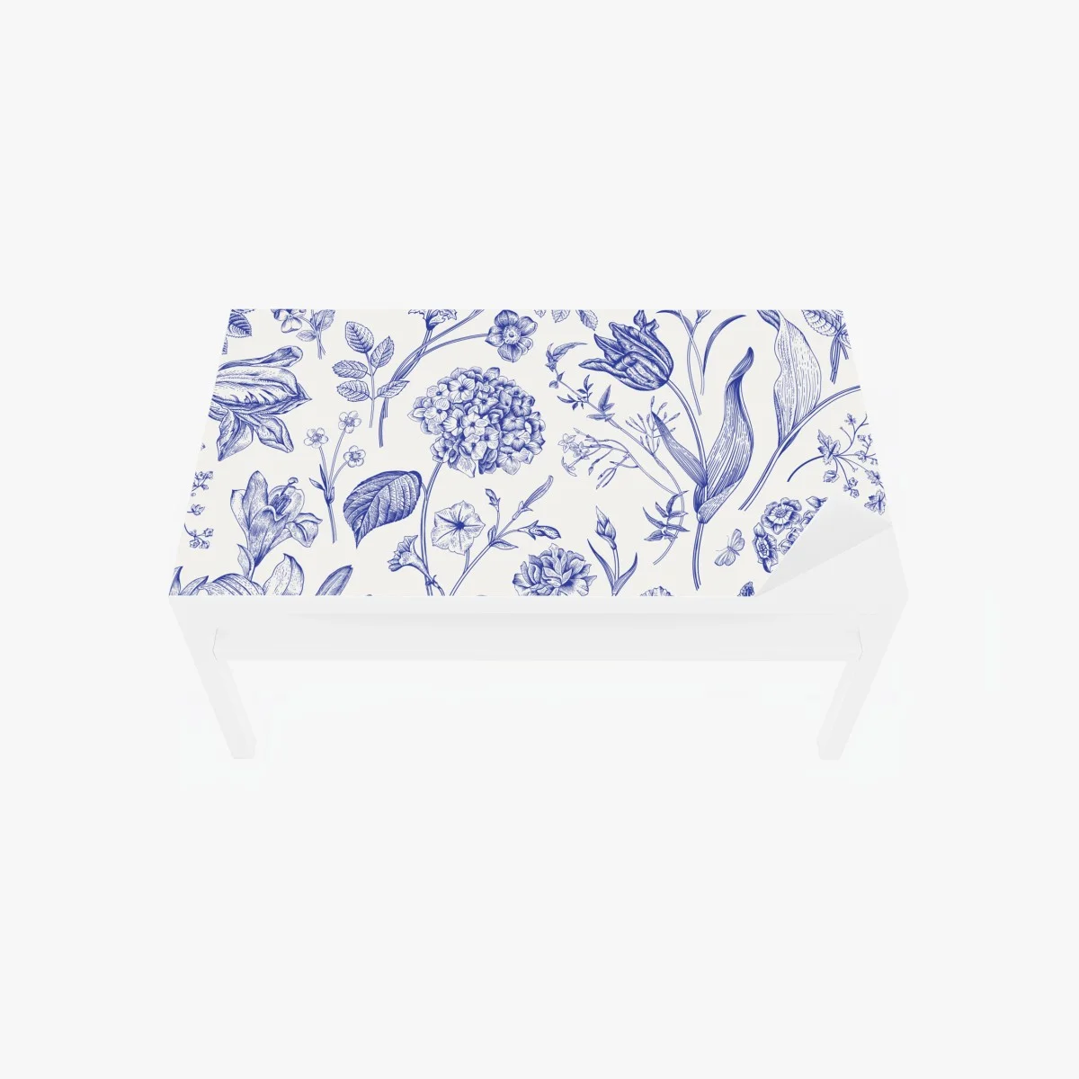 Table & desk veneer classic blue toile floral pattern ⁕ Wallissimo® Table & desk veneer classic blue toile floral pattern ⁕ Wallissimo®