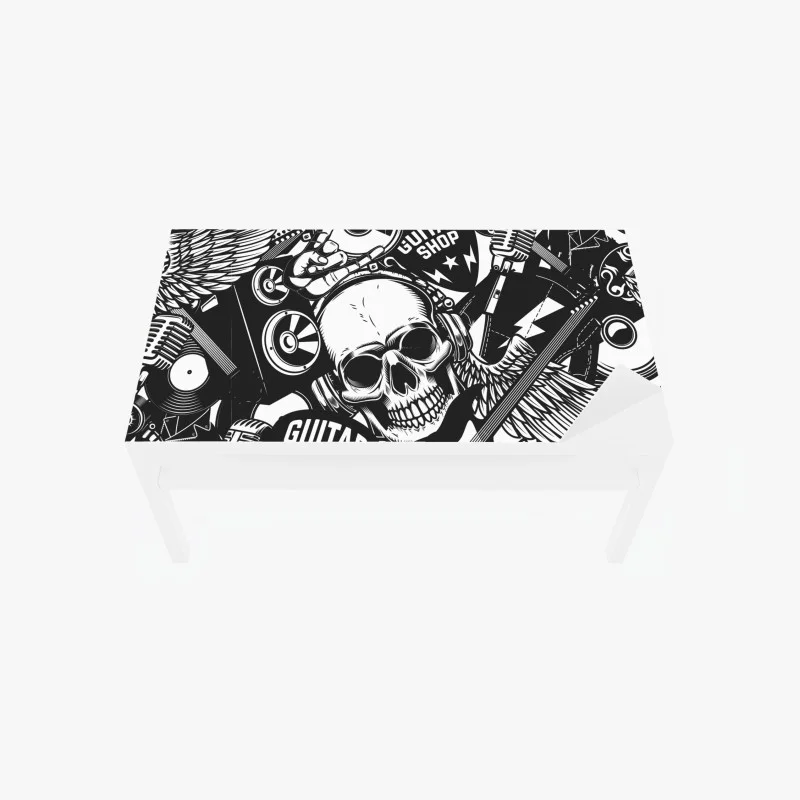 Table & desk veneer rock and roll skull music collage