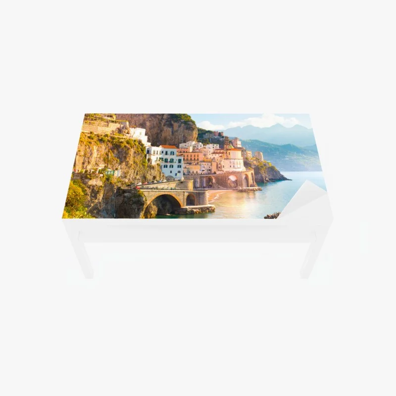 Table & desk veneer sunlit Amalfi Coast village