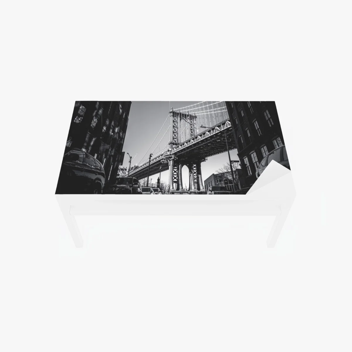 Table & desk veneer Manhattan bridge perspective over cobblestone street ⁕ Wallissimo® Table & desk veneer Manhattan bridge perspective over cobblestone street ⁕ Wallissimo®