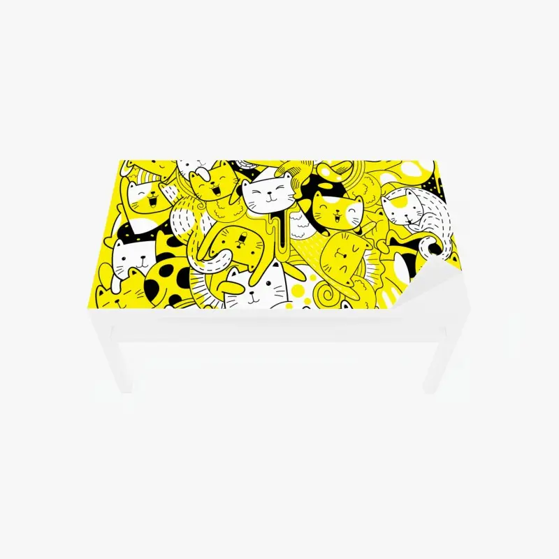 Table & desk veneer playful yellow cat collage
