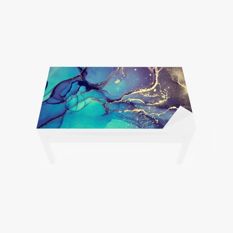 Table & desk veneer turquoise and gold fluid marble