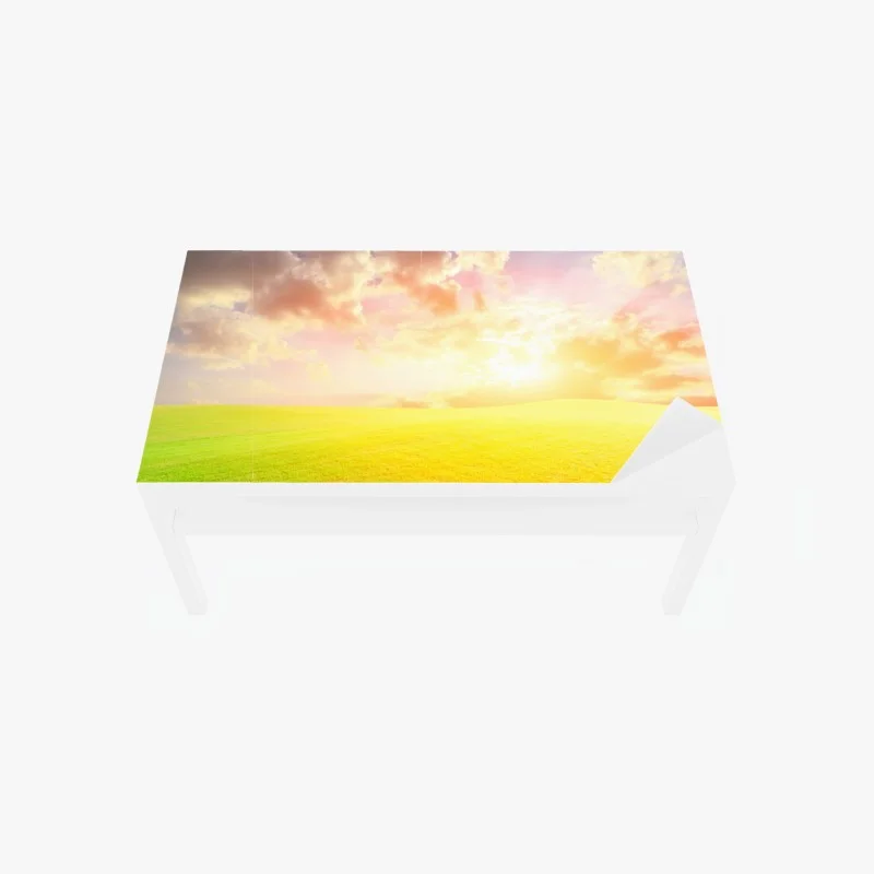 Table & desk veneer sunlit meadow at sunset