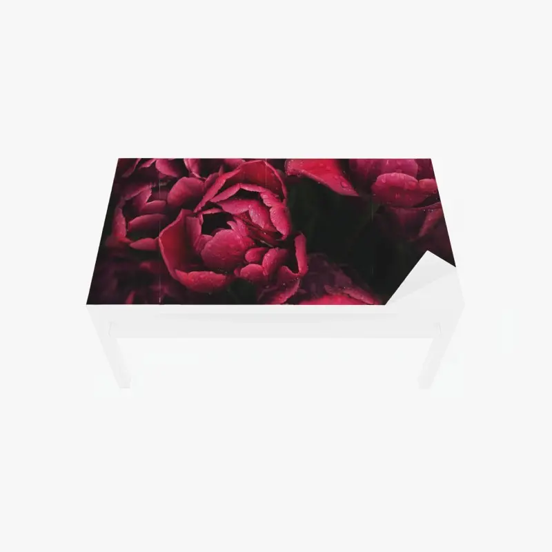 Table & desk veneer deep crimson blooms with raindrops