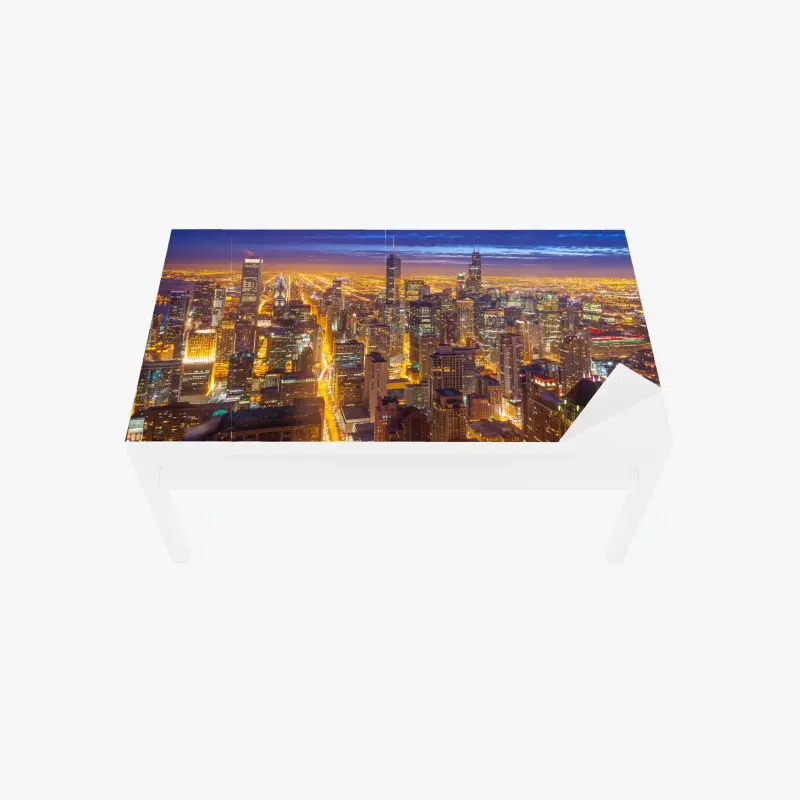Table & desk veneer Chicago night skyline panorama