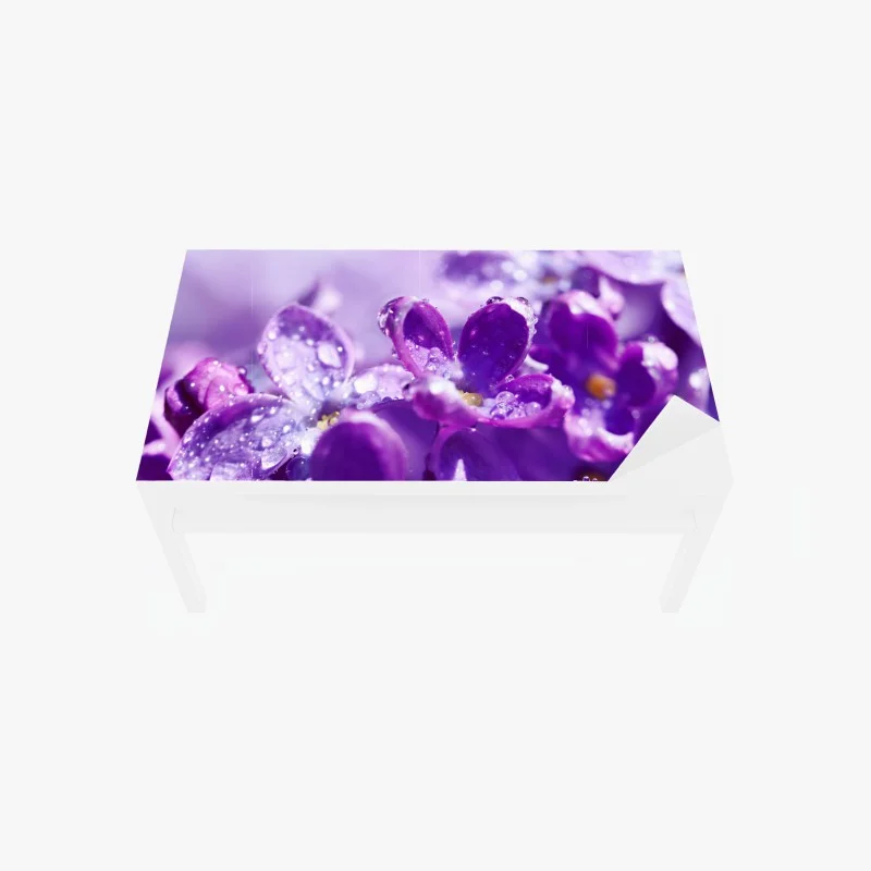 Table & desk veneer purple lilac blossom with dewdrops