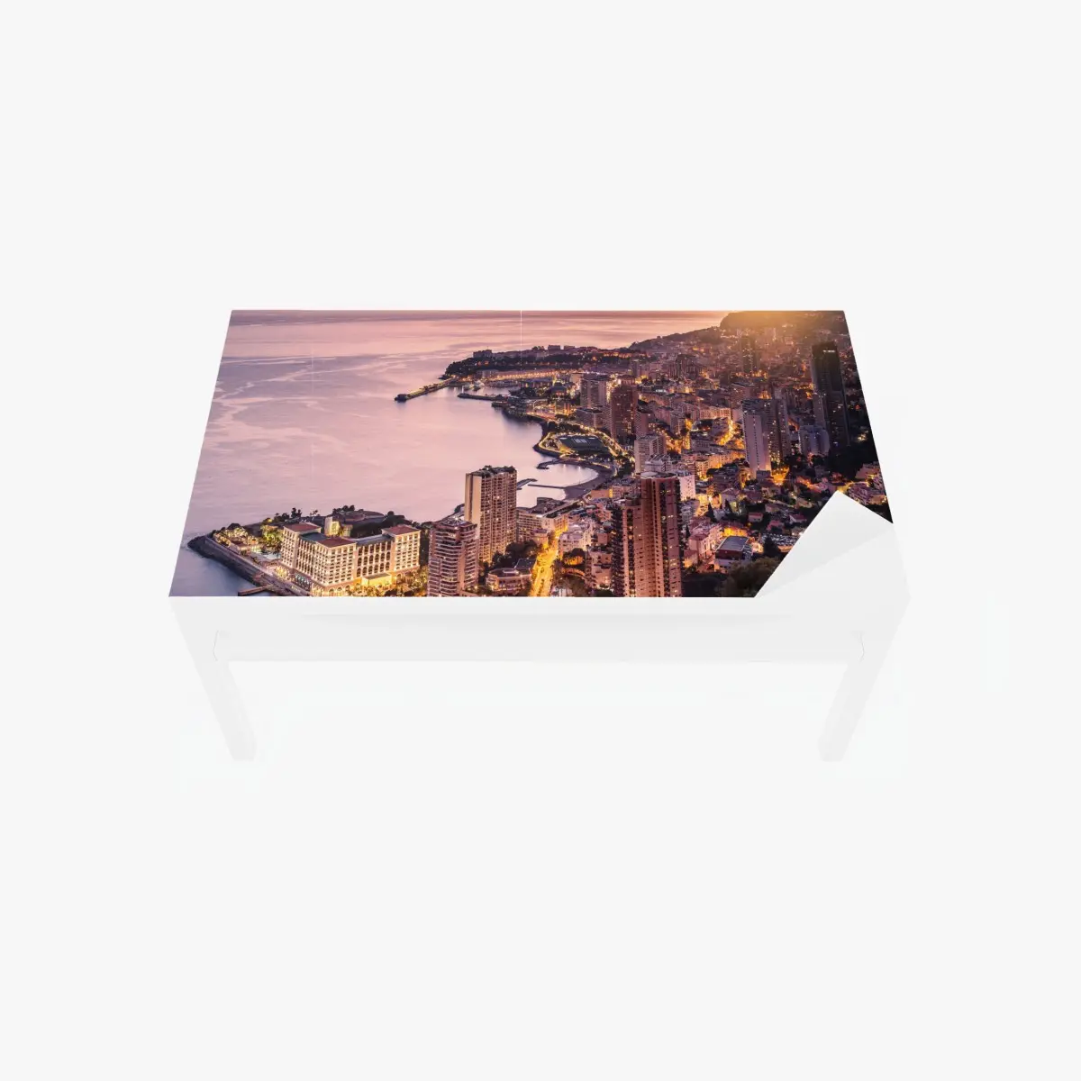Table & desk veneer sunset cityscape over coastal skyline • Wallissimo®