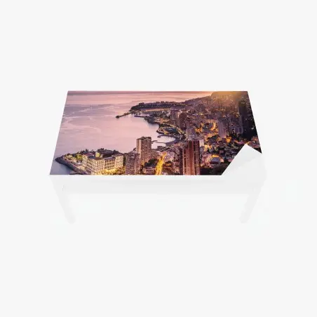 Table & desk veneer sunset cityscape over coastal skyline • Wallissimo®