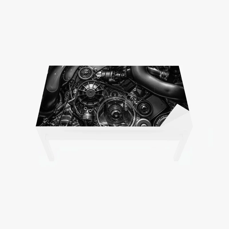 Table & desk veneer precision engine mechanics close-up