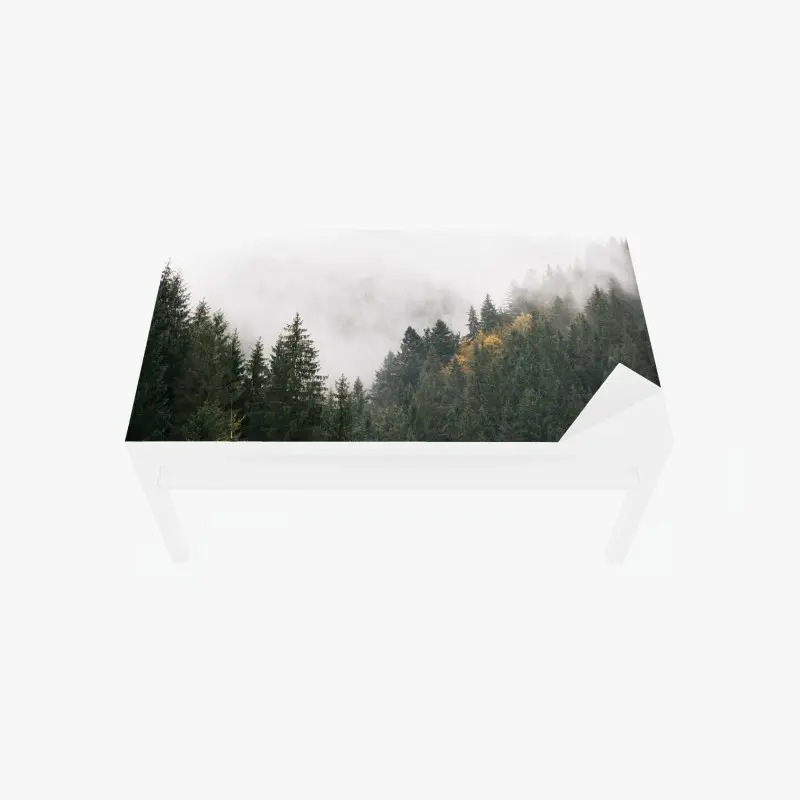 Table & desk veneer misty mountain forest with fog