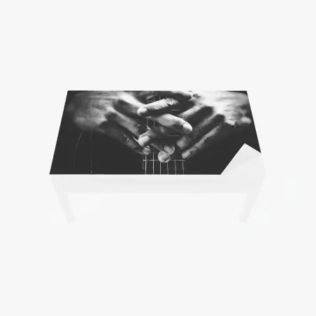 Table & desk veneer intertwined hands on guitar strings • Wallissimo®