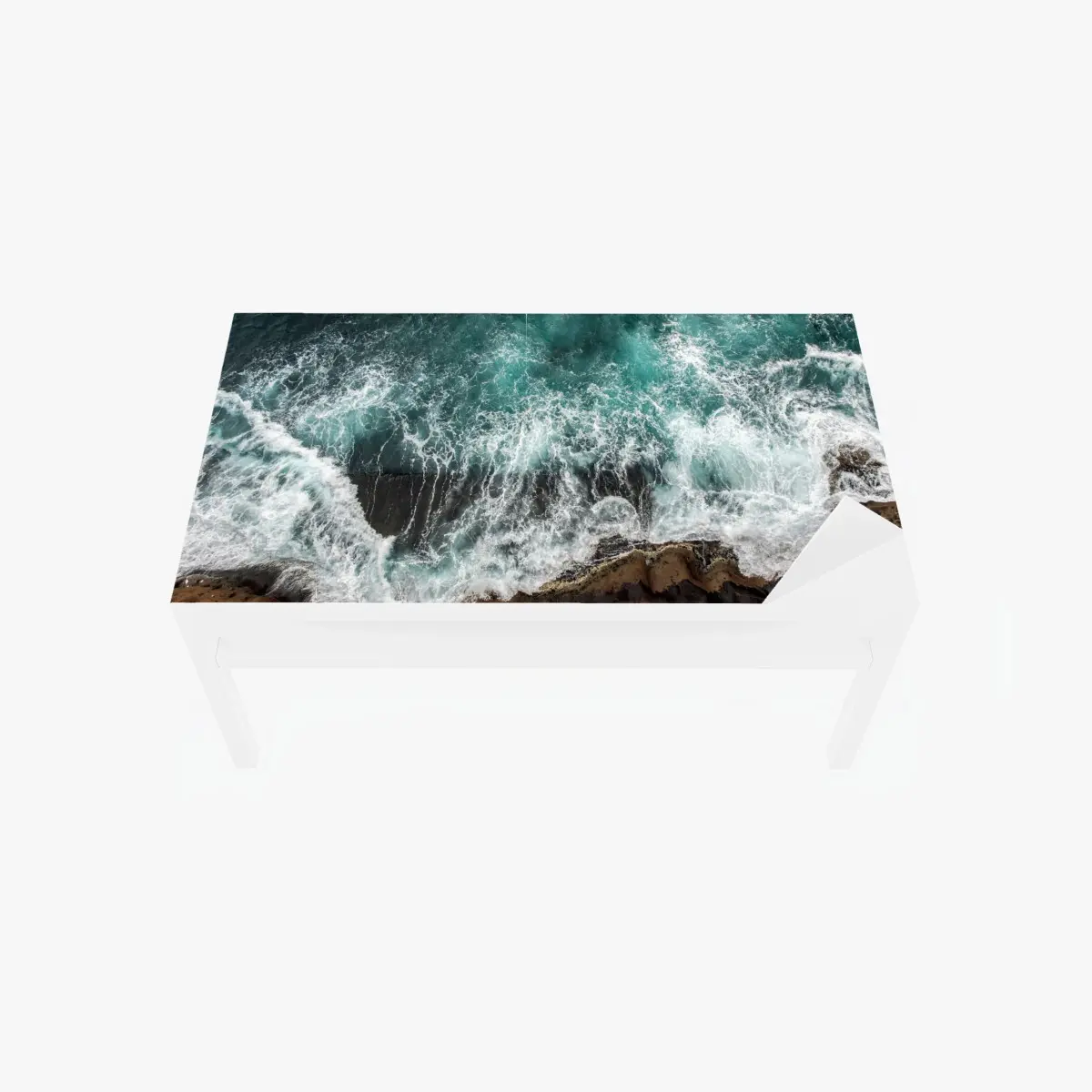 Table & desk veneer aerial turquoise coast with crashing waves • Wallissimo® Table & desk veneer aerial turquoise coast with crashing waves • Wallissimo®