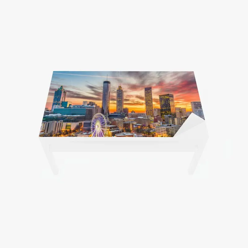 Table & desk veneer Atlanta skyline at sunset