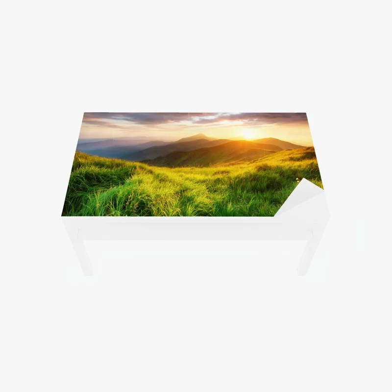 Table & desk veneer sunlit mountain meadow at sunrise