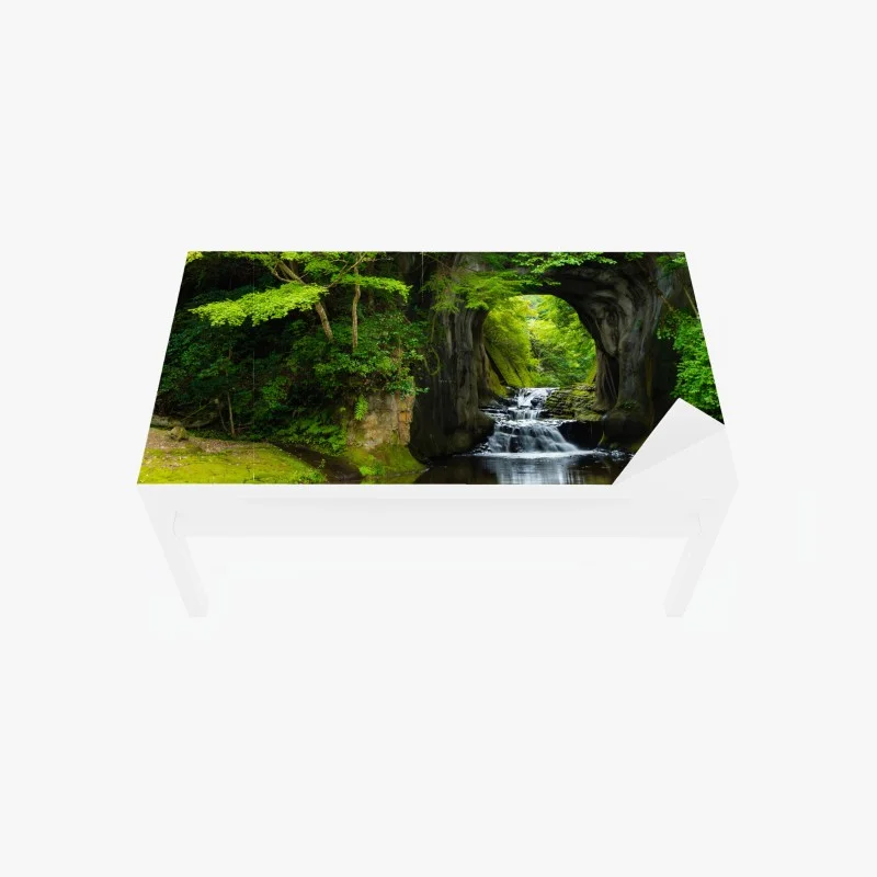 Table & desk veneer hidden waterfall through a rock arch