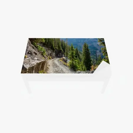 Table & desk veneer mountain trail through alpine forest • Wallissimo®