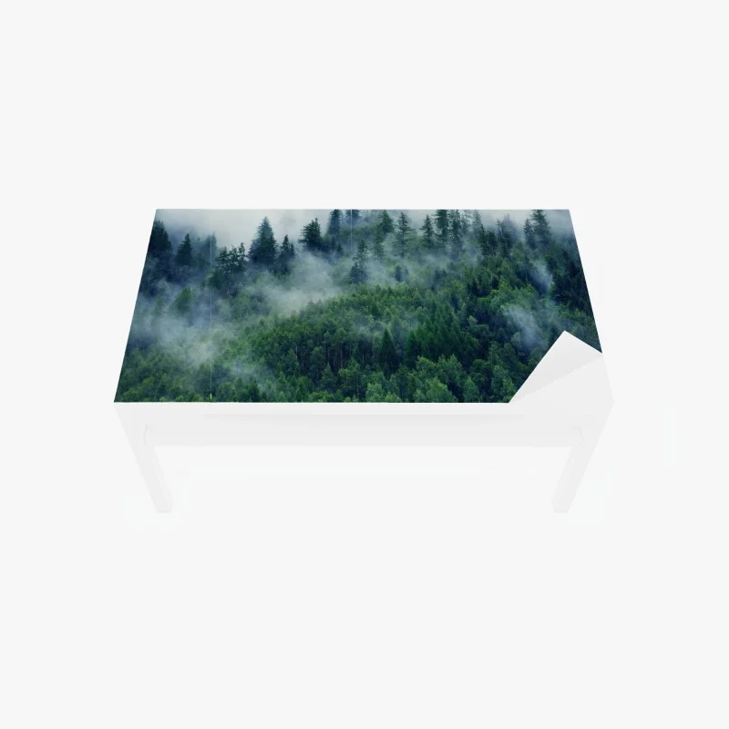 Table & desk veneer misty green forest landscape