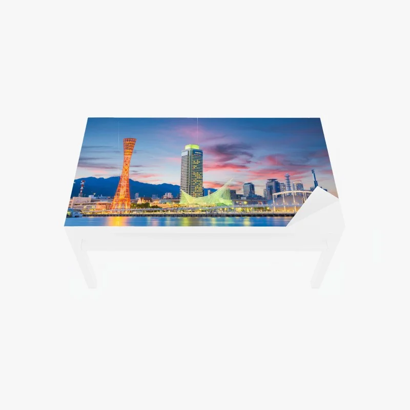 Table & desk veneer Kobe skyline at dusk