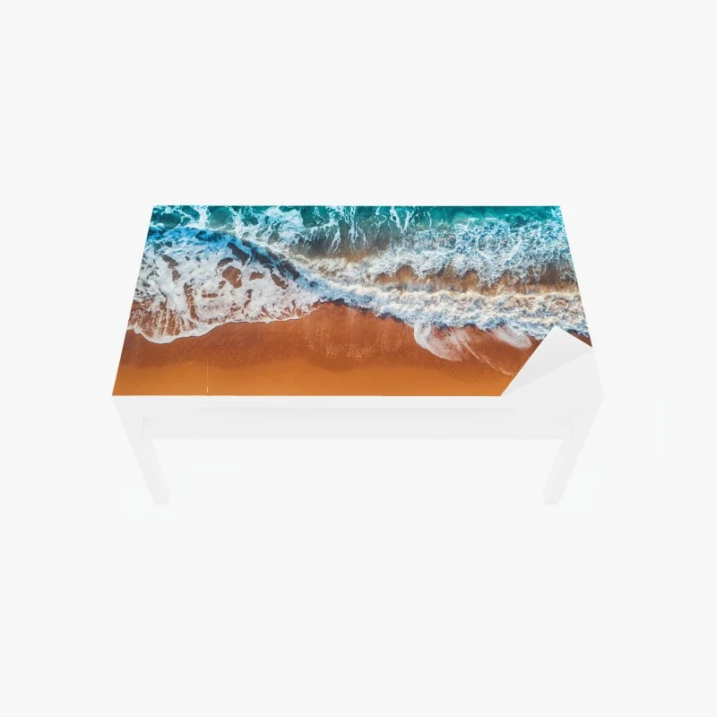 Table & desk veneer aerial view of turquoise waves on sandy beach