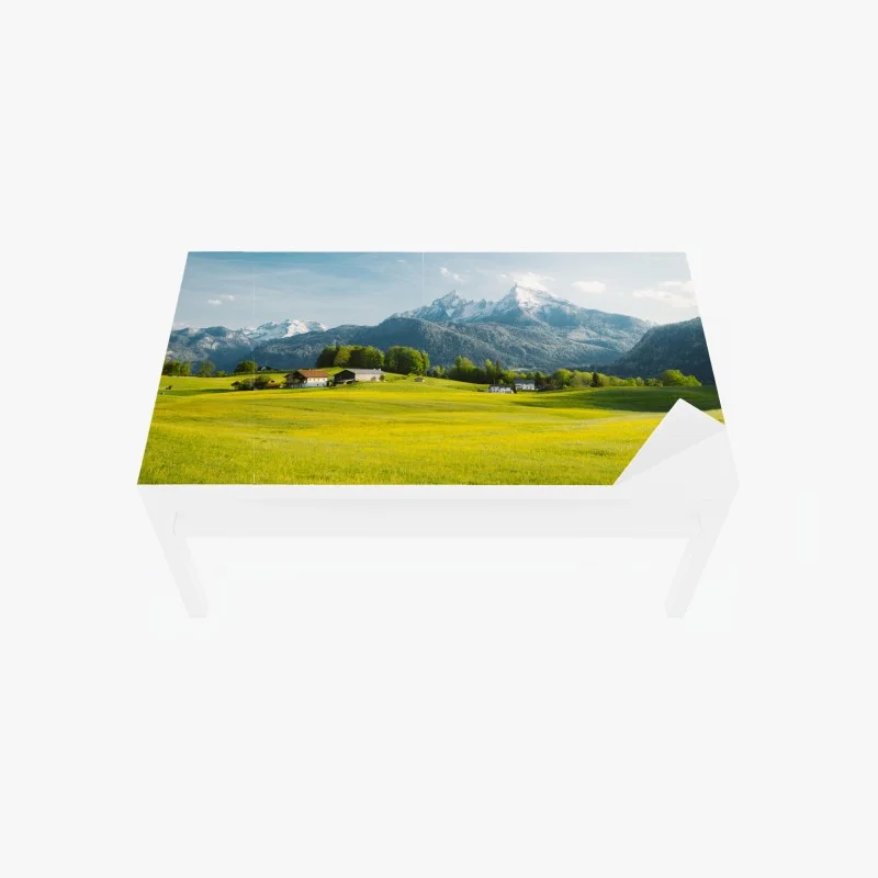 Table & desk veneer alpine meadow beneath snowcapped peaks